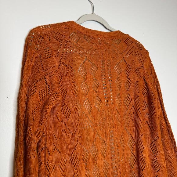 Market & Spruce Cecily Pointelle Open Front Cardigan Orange NWT Women’s XS - Picture 7 of 9